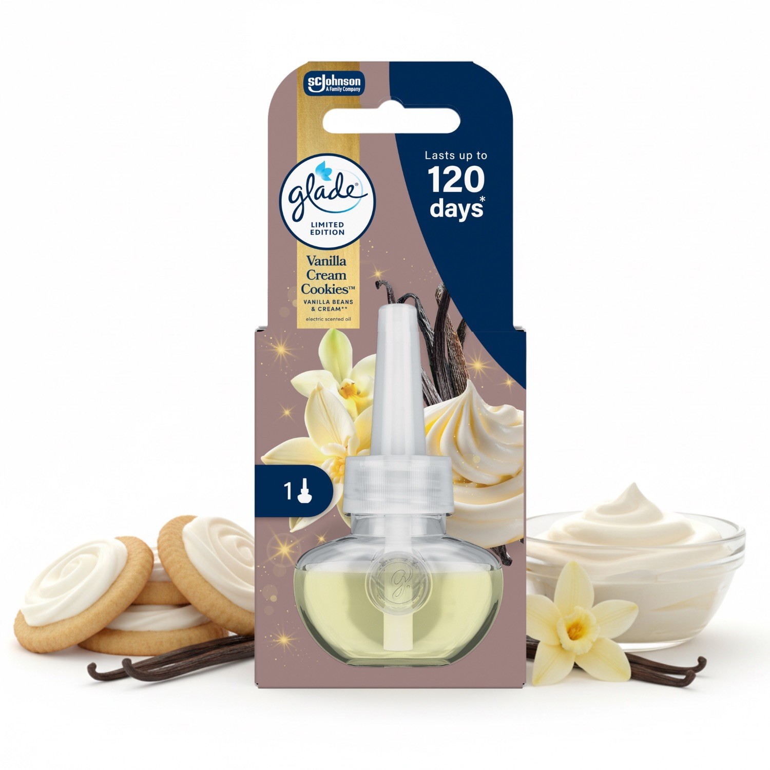 Zimowy wkład do elektrycznego odświeżacza powietrza Glade Vanilla Cream Cookies 20 ml