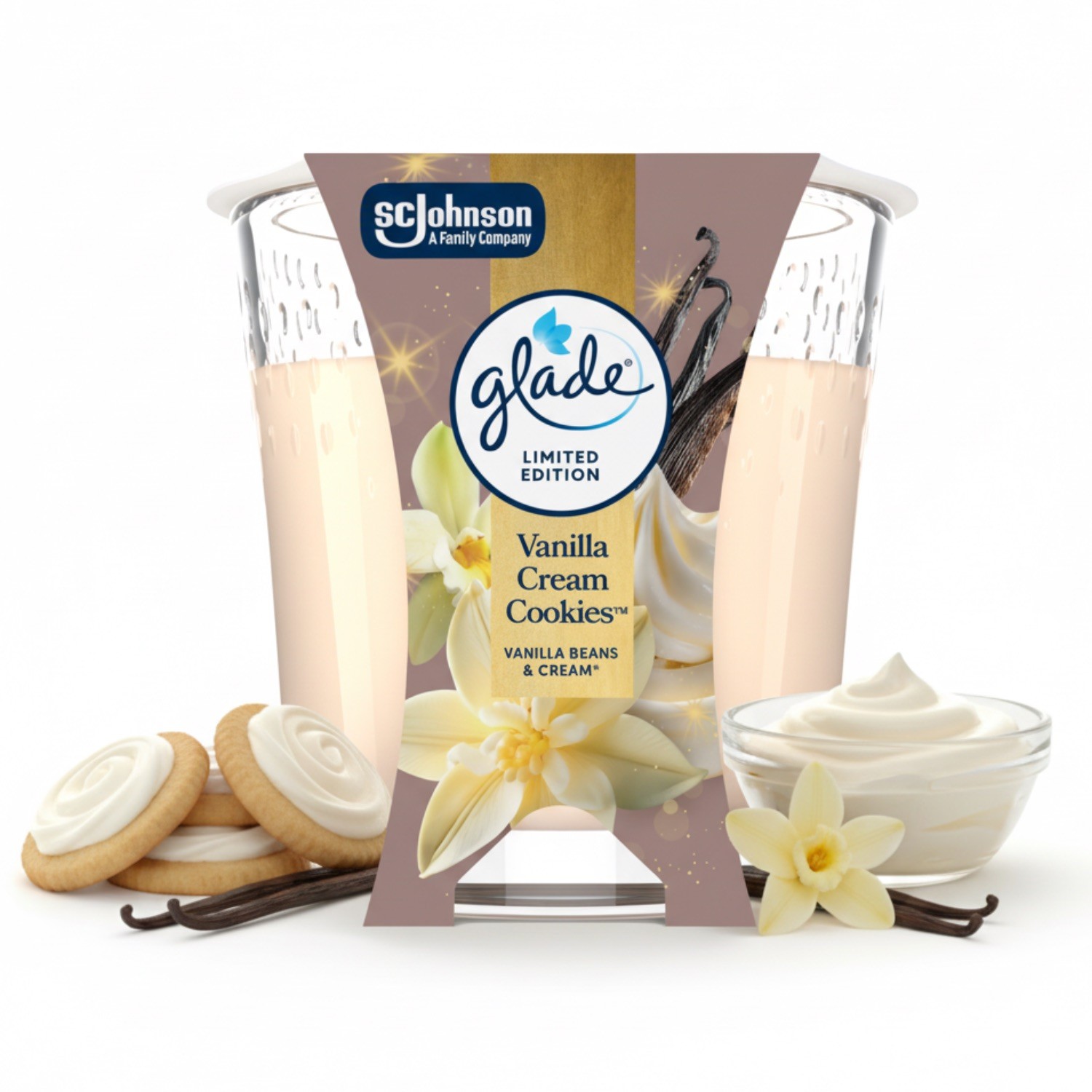 Zimowa świeca zapachowa Glade Vanilla Cream Cookies 112 g