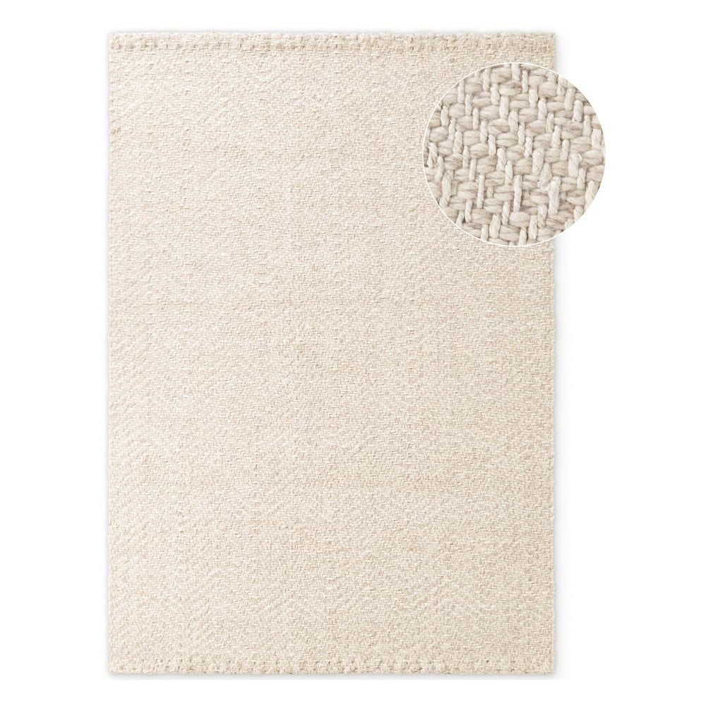 Kremowy dywan z mieszanki wełny tkany ręcznie 80x150 cm Majoli – Elle Decoration