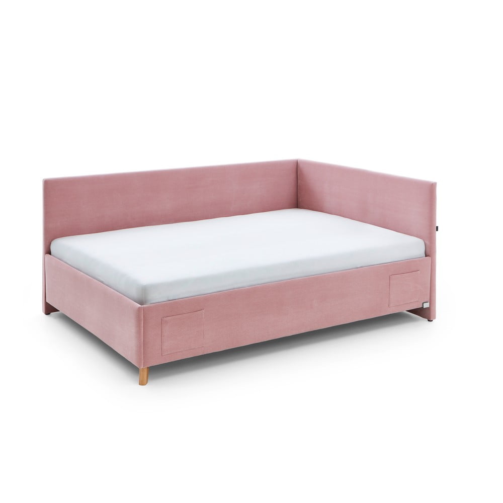 Różowe tapicerowane narożne łóżko dziecięce ze schowkiem ze stelażem 140x200 cm Cool – Meise Möbel