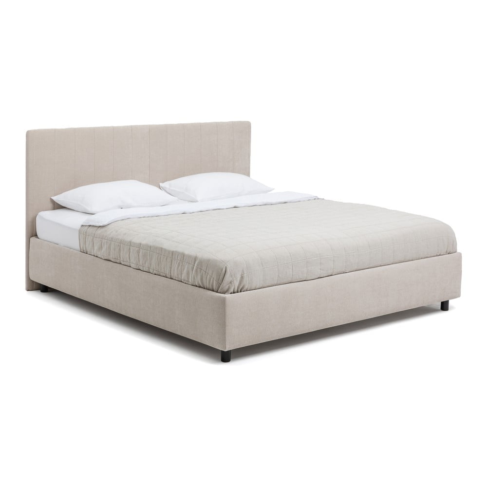 Beżowe tapicerowane łóżko dwuosobowe c 160x200 cm Myra Slim Line – Bonami Selection