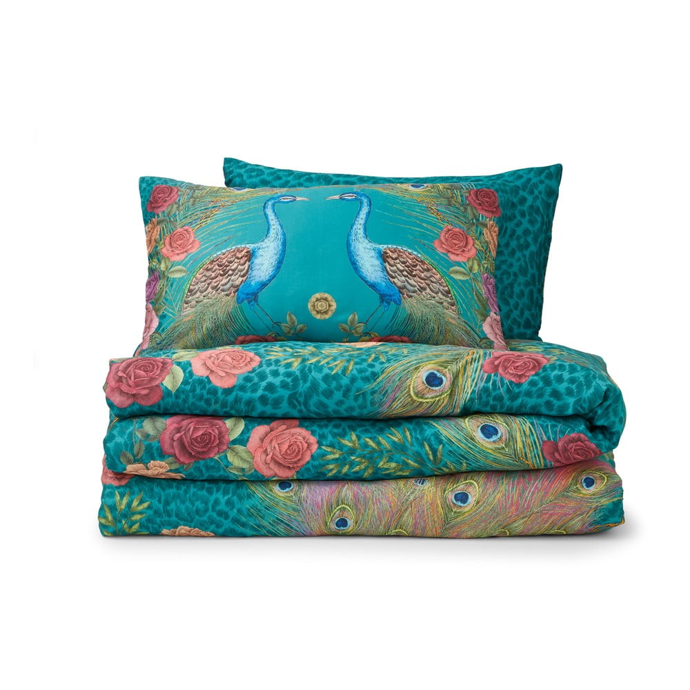 Zielononiebieska pościel dwuosobowa z satyny bawełnianej 200x200 cm Xanadu Peacock – Matthew Williamson