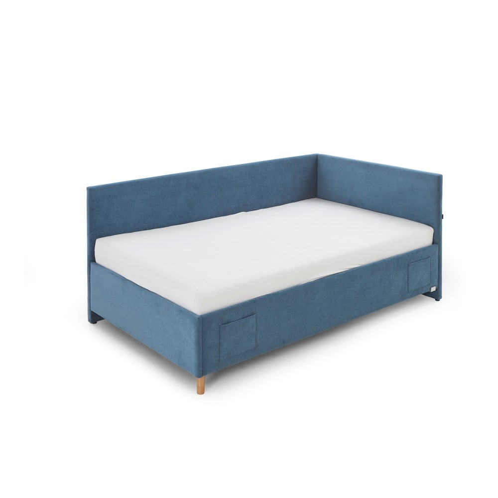 Niebieskie tapicerowane narożne łóżko dziecięce ze schowkiem ze stelażem 120x200 cm Cool – Meise Möbel