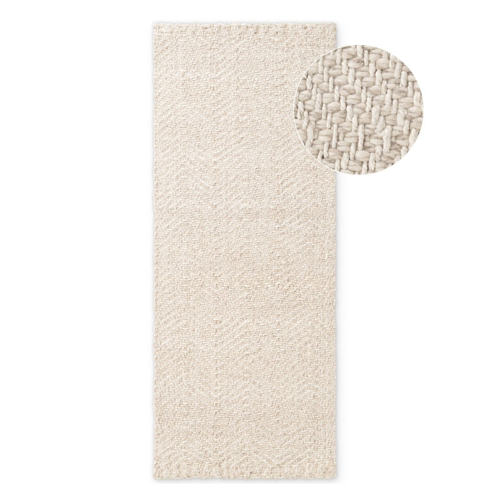 Kremowy chodnik z mieszanki wełny tkany ręcznie 80x200 cm Majoli – Elle Decoration