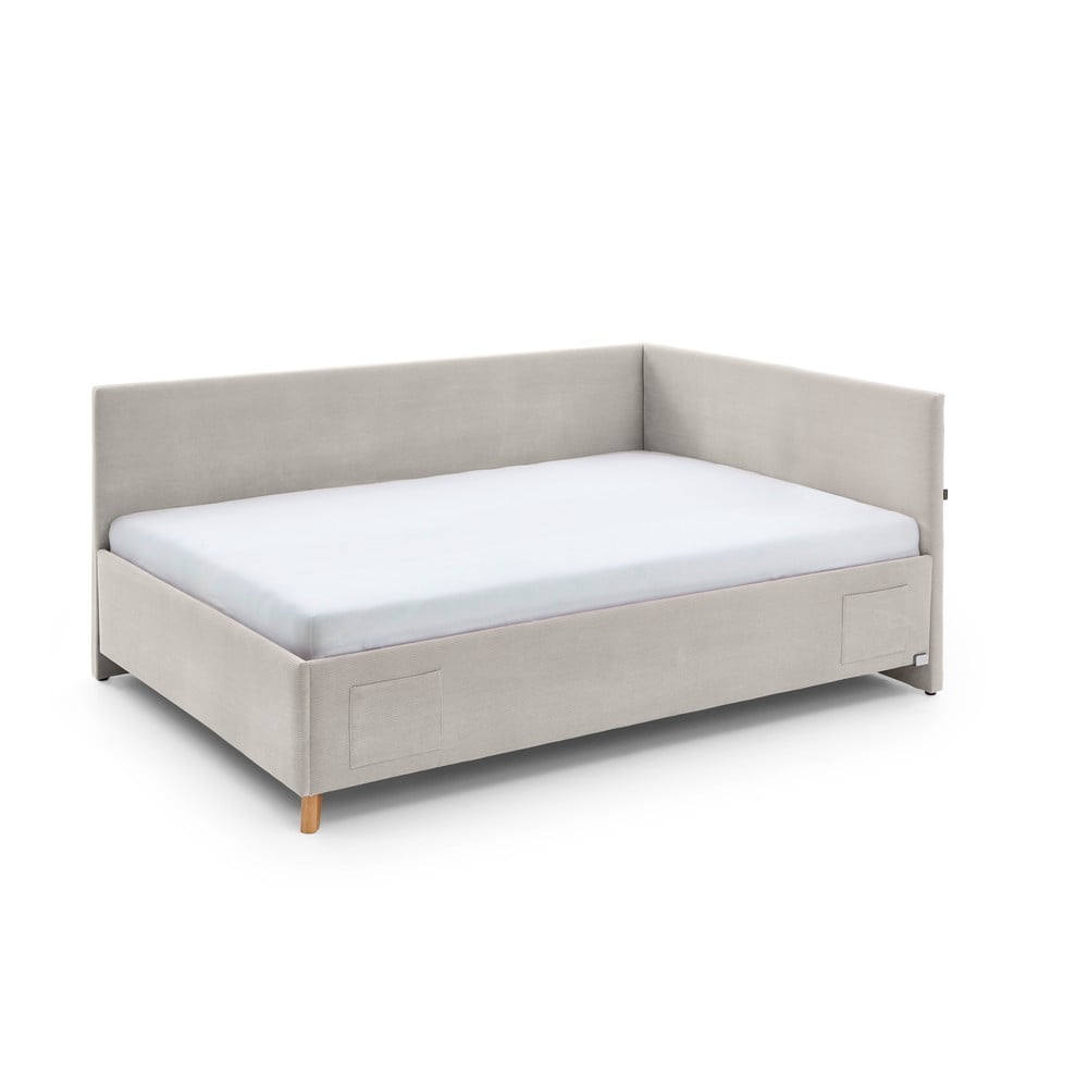 Beżowe tapicerowane narożne łóżko dziecięce ze schowkiem ze stelażem 120x200 cm Cool – Meise Möbel