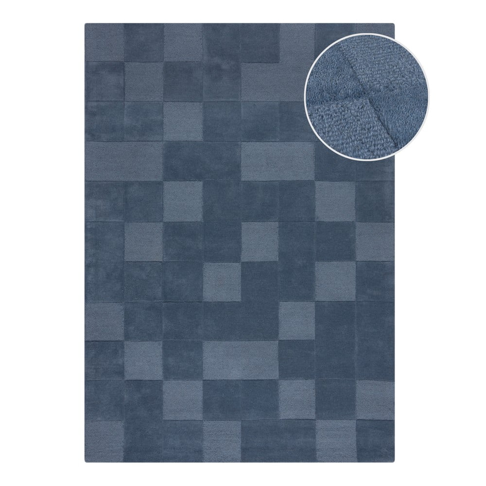 Ciemnoniebieski wełniany dywan tkany ręcznie 160x230 cm Checkerboard – Flair Rugs