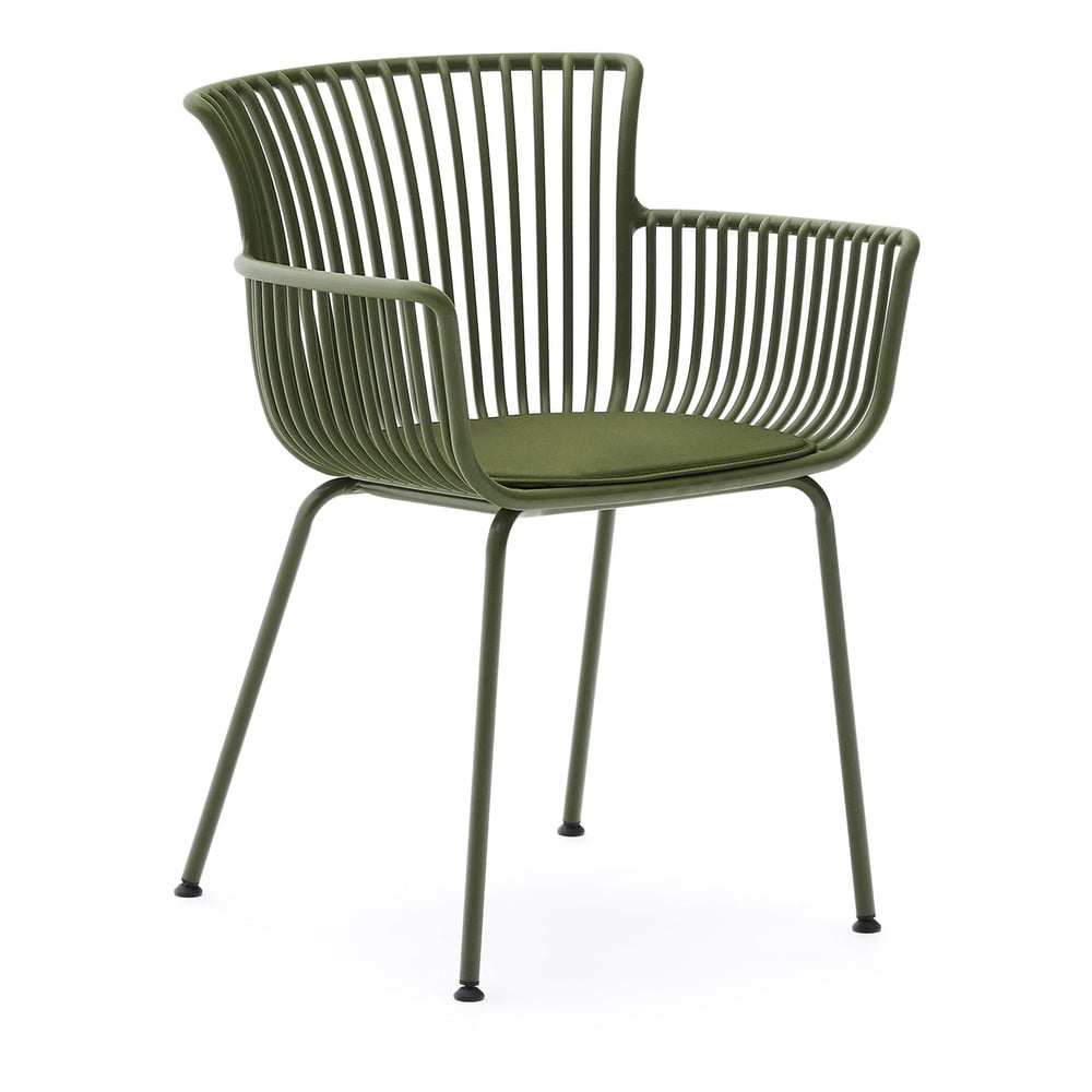 Kave Home Ciemnozielone metalowe krzesło ogrodowe Surpika