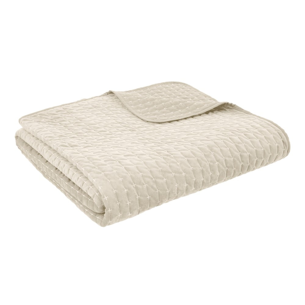 Beżowa aksamitna narzuta pikowana 240x260 cm Attica Velvet Embroidered – Bianca