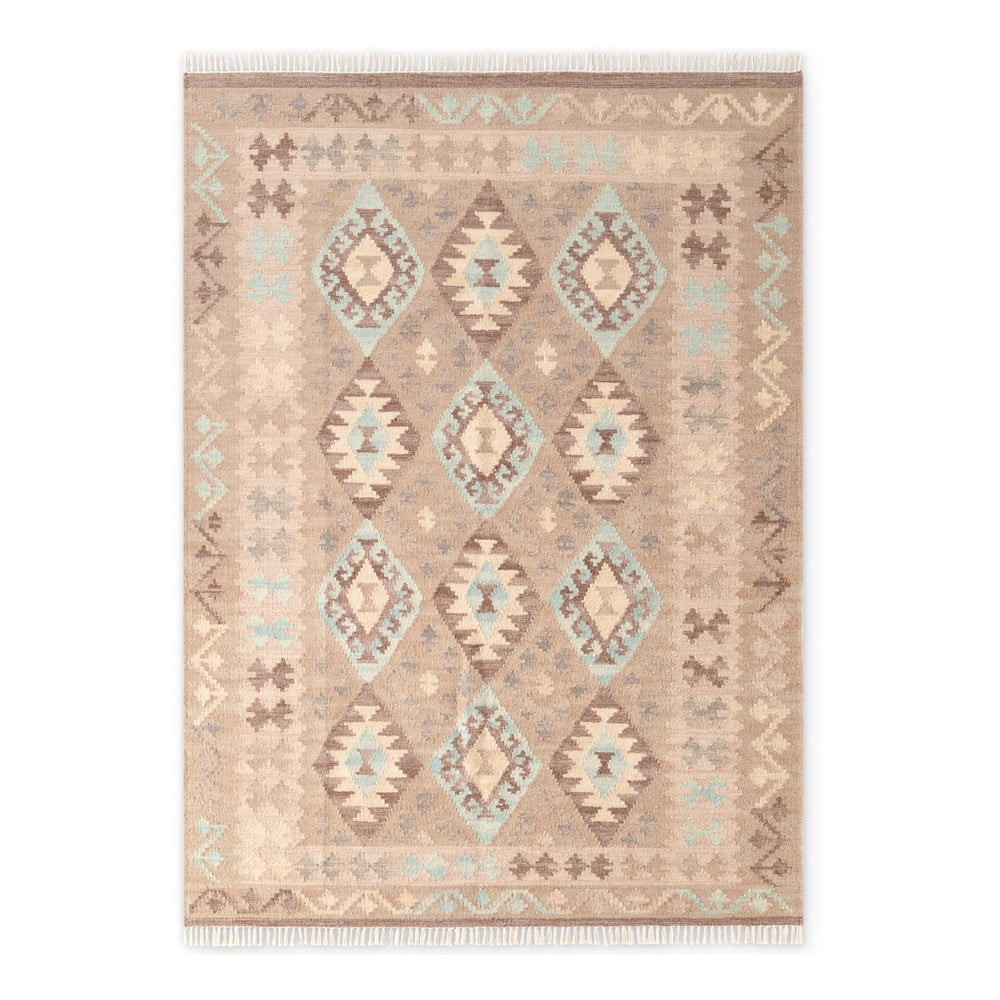 Jasnoniebiesko-beżowy wełniany dywan dwustronny tkany ręcznie 160x230 cm Kamal Dune – Nouristan