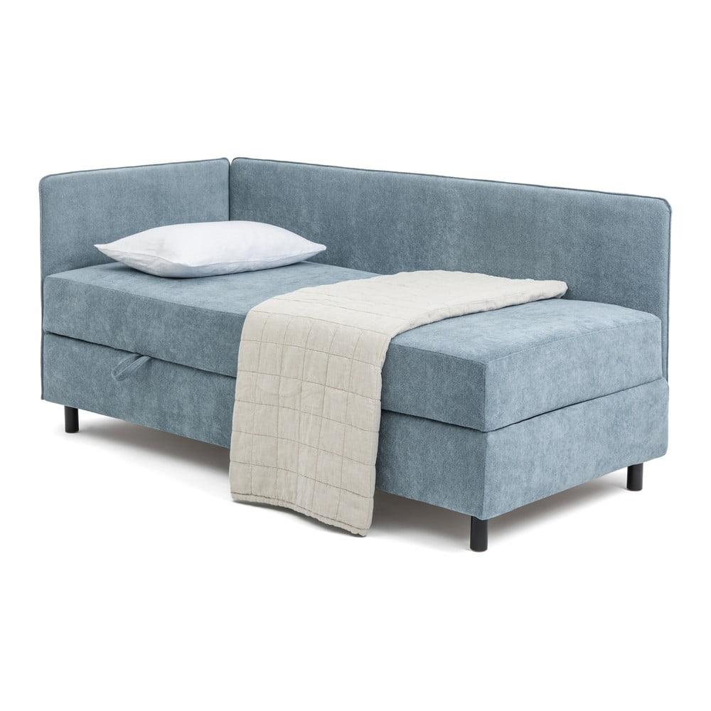 Niebieskie tapicerowane łóżko jednoosobowe ze schowkiem i materacem 120x200 cm Avela – Bonami Selection