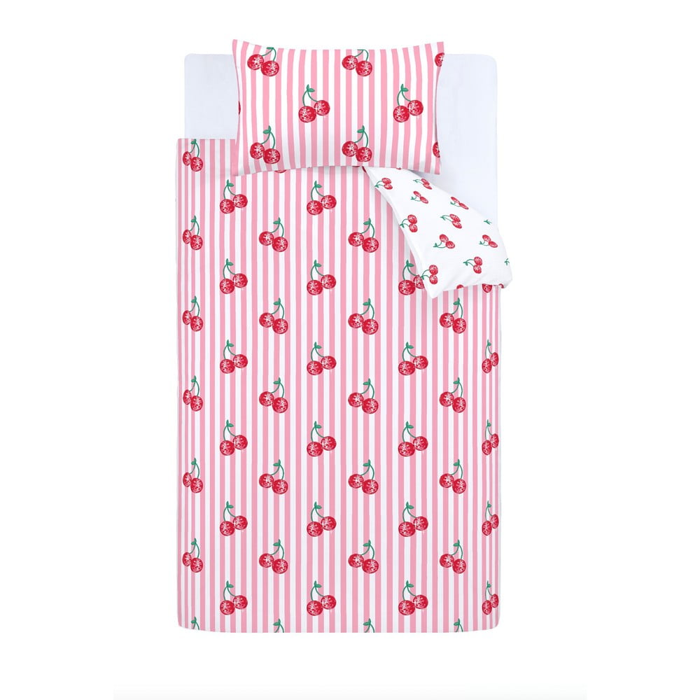 Biało-różowa pościel jednoosobowa 135x200 cm Disco Cherries Stripes – Catherine Lansfield