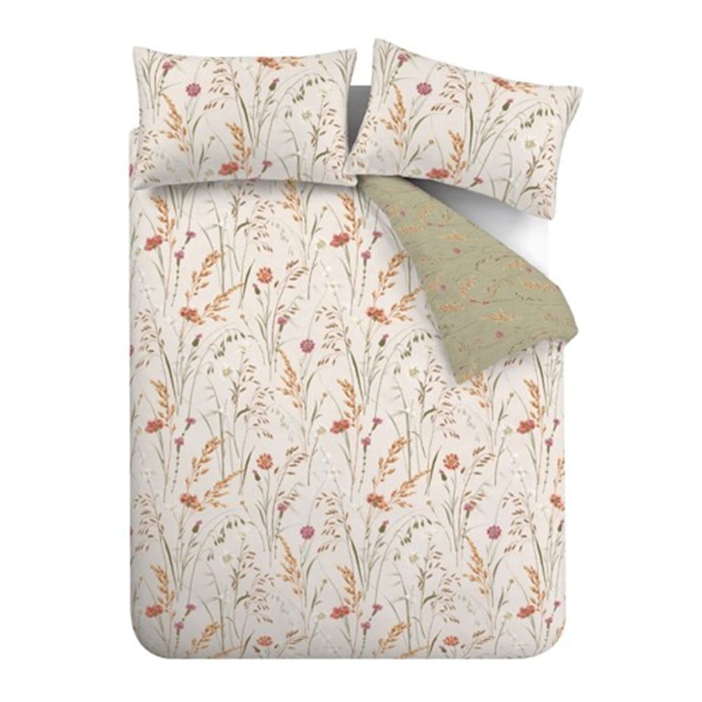 Zielono-brązowa flanelowa pościel dwuosobowa 200x200 cm Grasmere Floral – Catherine Lansfield