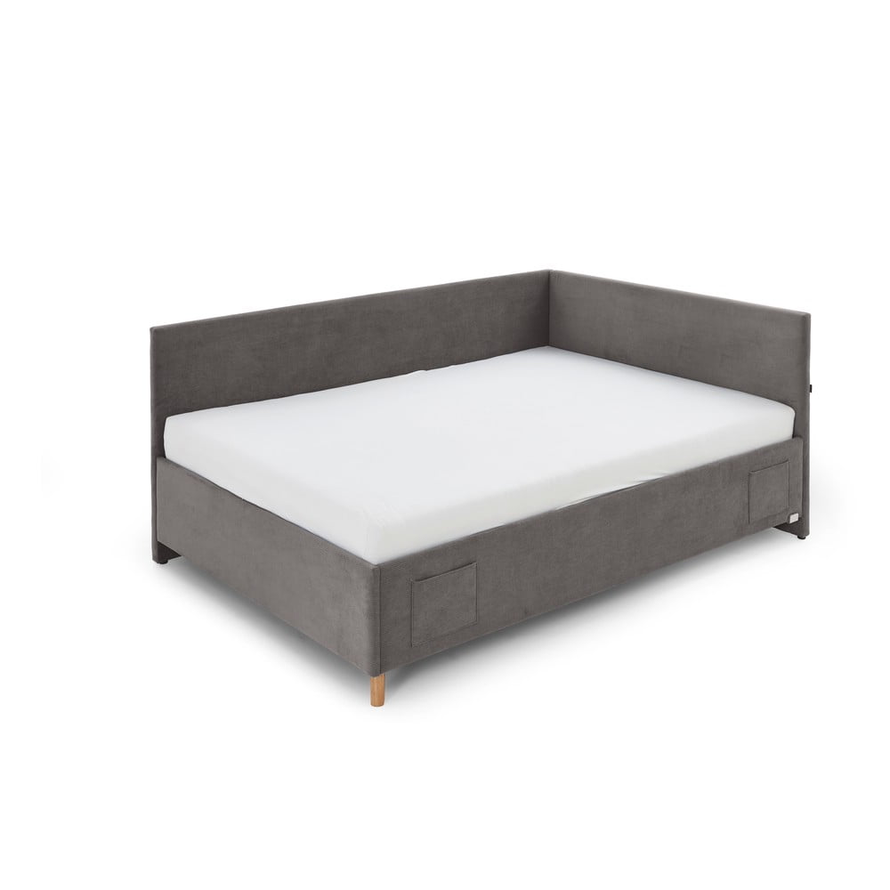 Antracytowe tapicerowane narożne łóżko dziecięce ze schowkiem ze stelażem 140x200 cm Cool – Meise Möbel