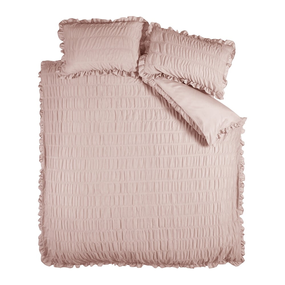 Różowa pościel dwuosobowa z kory 230x220 cm Seersucker Frill – Catherine Lansfield