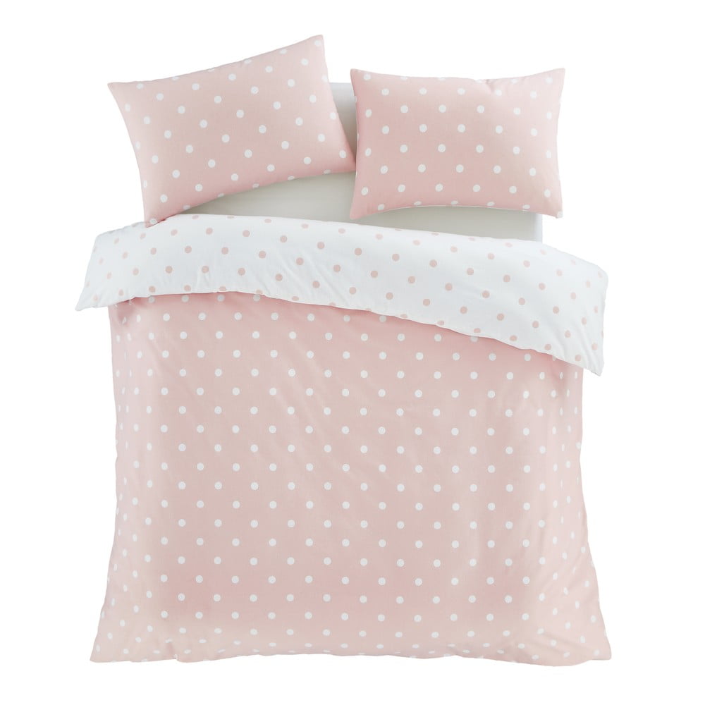 Biało-różowa flanelowa pościel jednoosobowa 135x200 cm Polka Dot – Catherine Lansfield