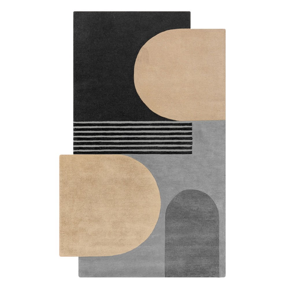 Czarno-szary wełniany dywan tkany ręcznie 150x240 cm Lozenge Monochrome – Flair Rugs