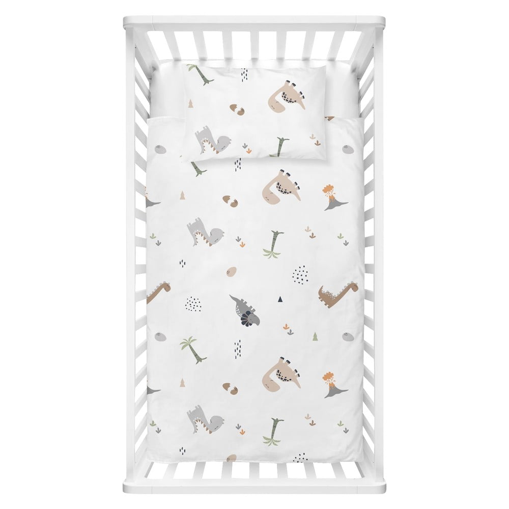 Biała pościel dziecięca do łóżeczka z bawełny renforcé 100x150 cm Dinozor – Mijolnir