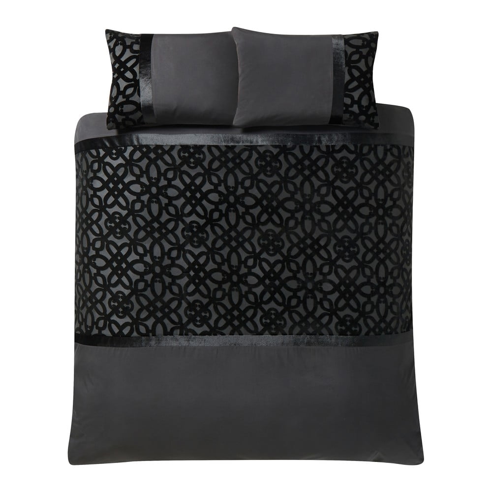 Czarna aksamitna pościel dwuosobowa 230x220 cm Lattice Cut – Catherine Lansfield