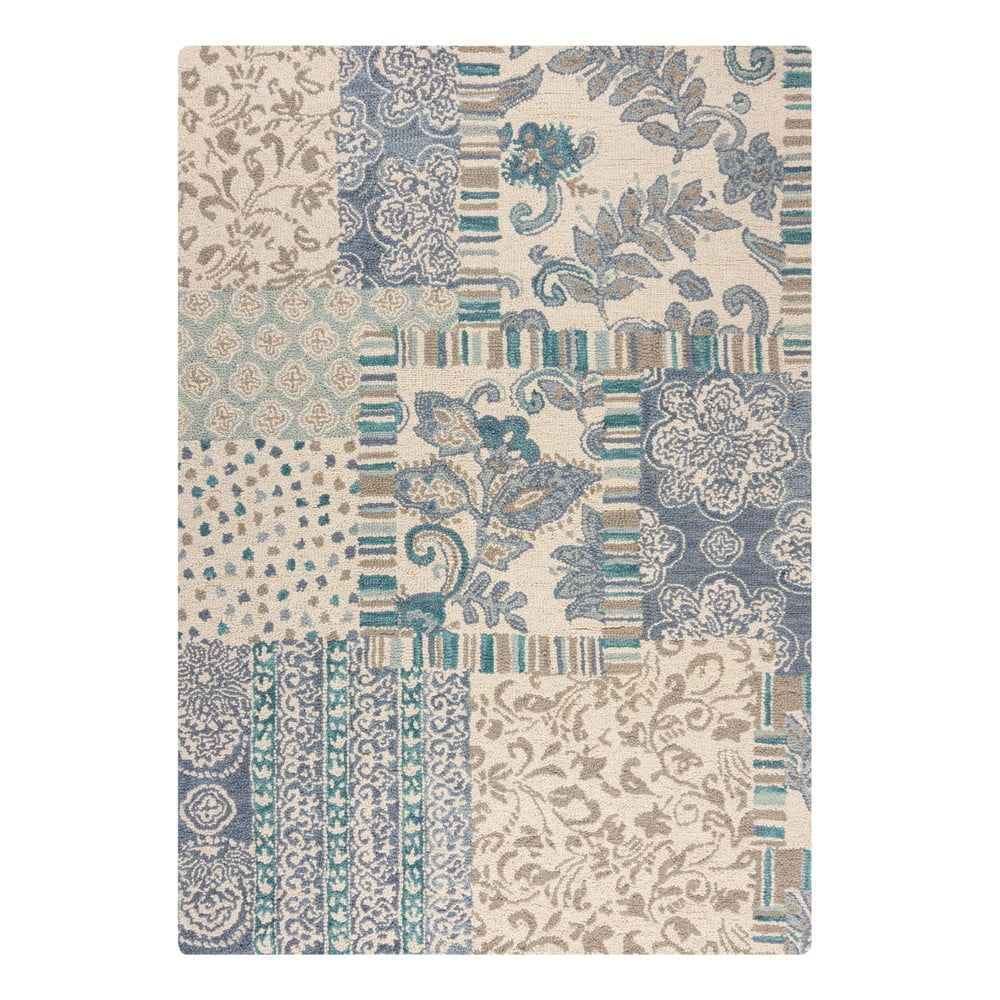 Niebiesko-beżowy wełniany dywan tkany ręcznie 160x230 cm Eloise Patchwork – Flair Rugs