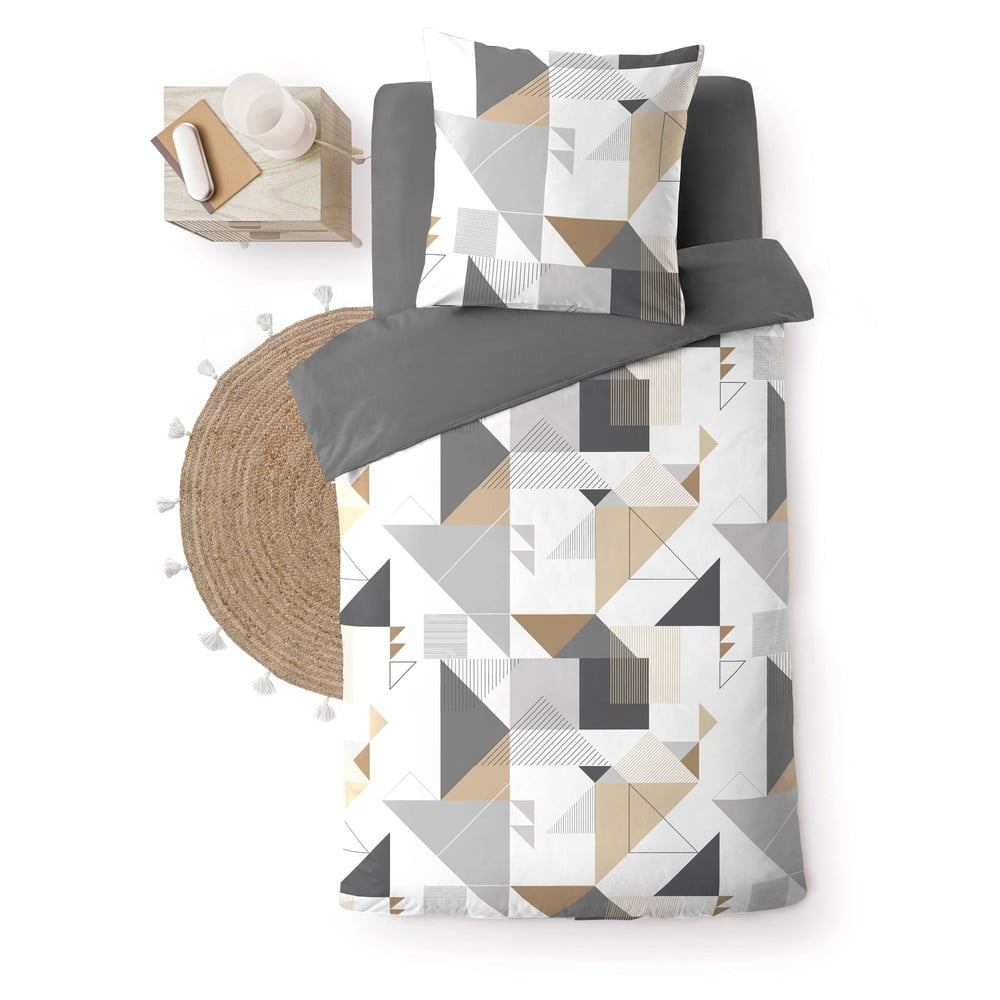 Biało-szara pościel jednoosobowa z mikrowłókna 140x200 cm Trigone – douceur d'intérieur