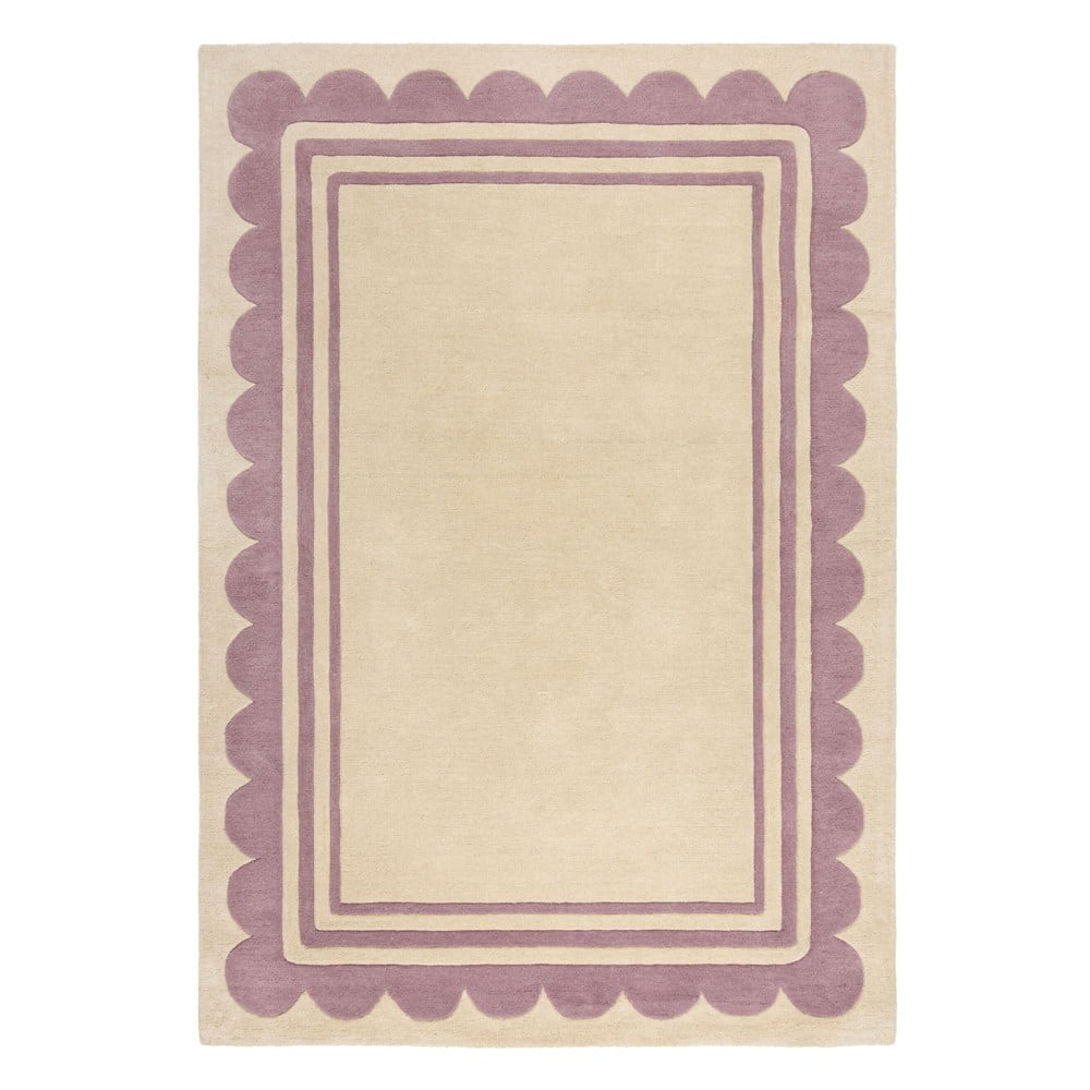 Fioletowo-naturalny wełniany dywan tkany ręcznie 160x230 cm Lois Scallop – Flair Rugs