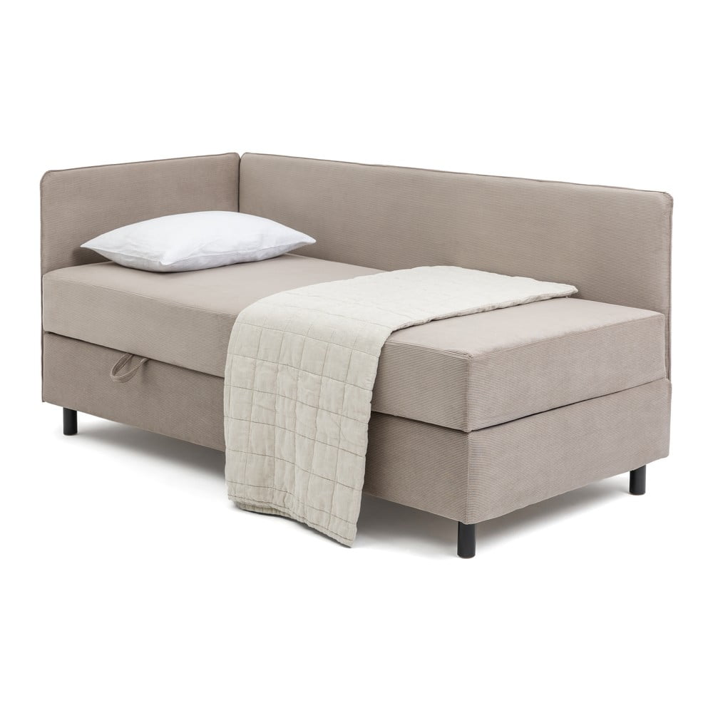 Szarobrązowe tapicerowane łóżko jednoosobowe ze schowkiem i materacem 120x200 cm Avela – Bonami Selection