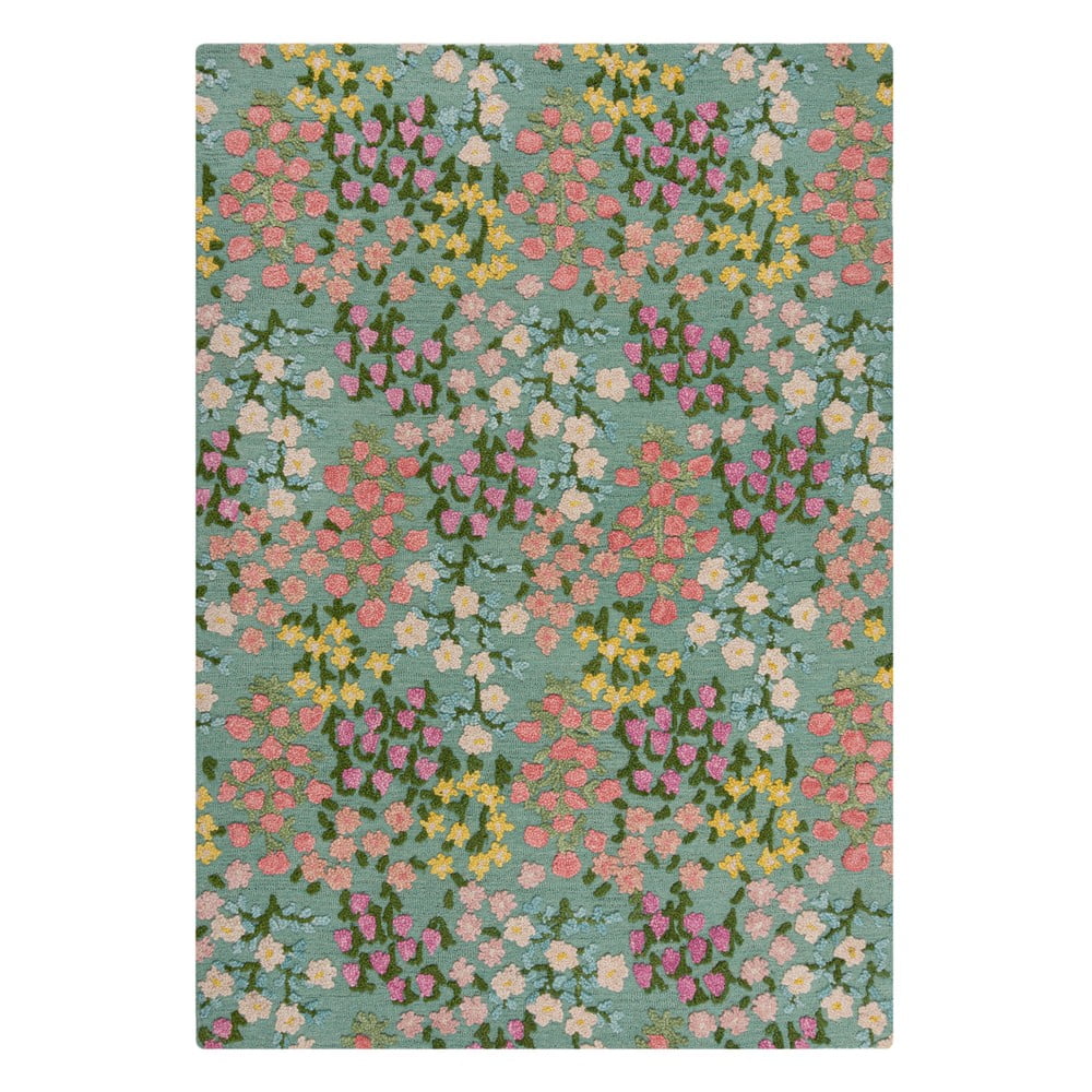 Miętowy wełniany dywan tkany ręcznie 200x290 cm Emilia Floral – Flair Rugs