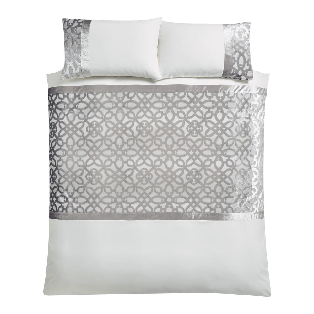 Kremowo-szarobeżowa aksamitna pościel dwuosobowa 230x220 cm Lattice Cut – Catherine Lansfield