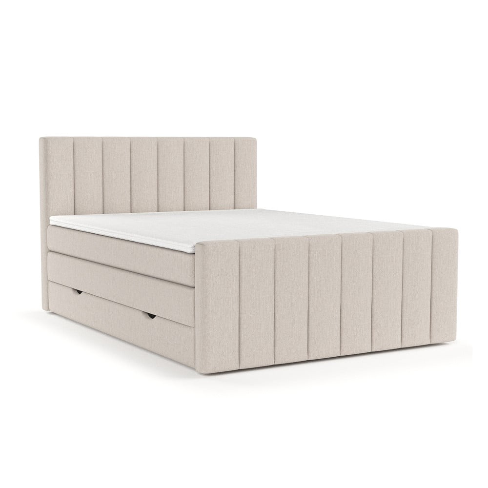 Beżowe łóżko boxspring ze schowkiem 200x200 cm Ruby – Maison de Rêve