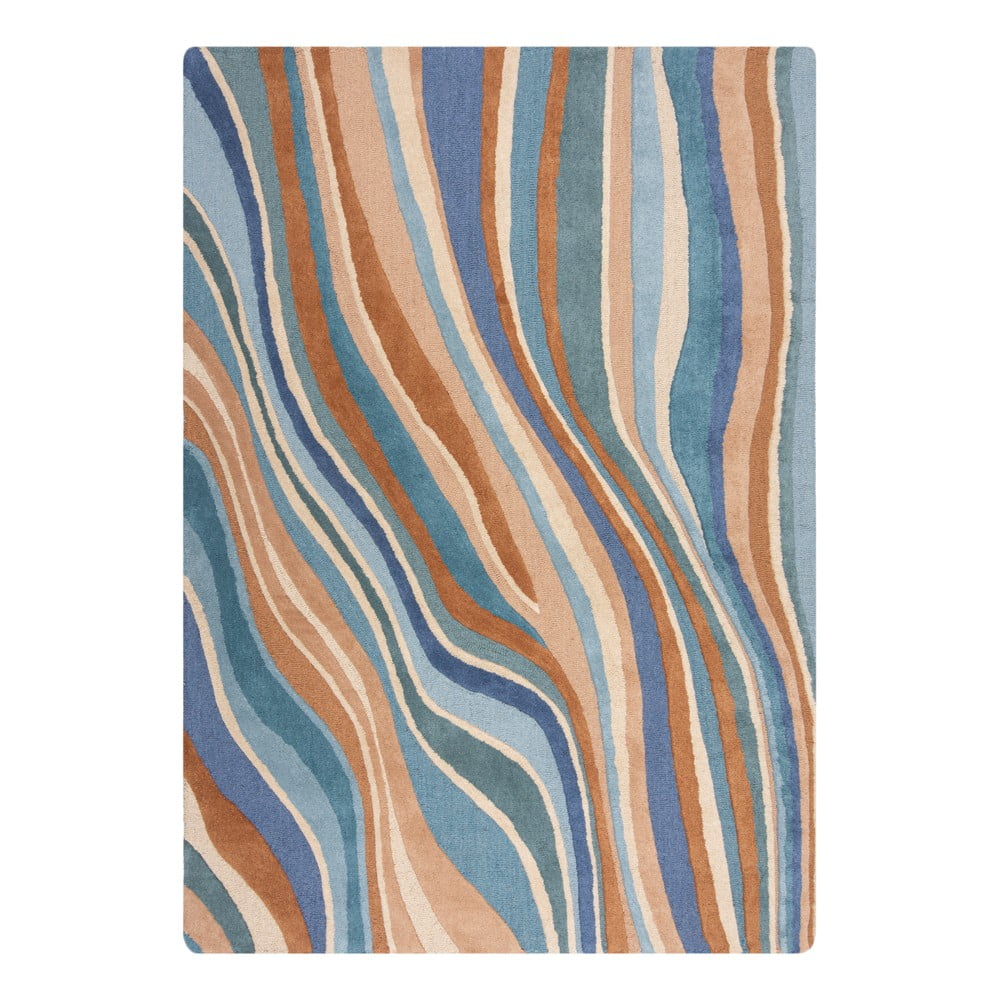 Niebieski wełniany dywan tkany ręcznie 160x230 cm Abstract Flow – Flair Rugs
