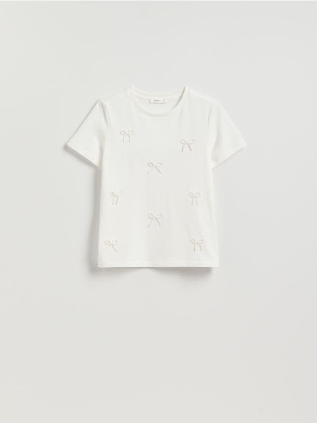Reserved - T-shirt z kokardkami - biały
