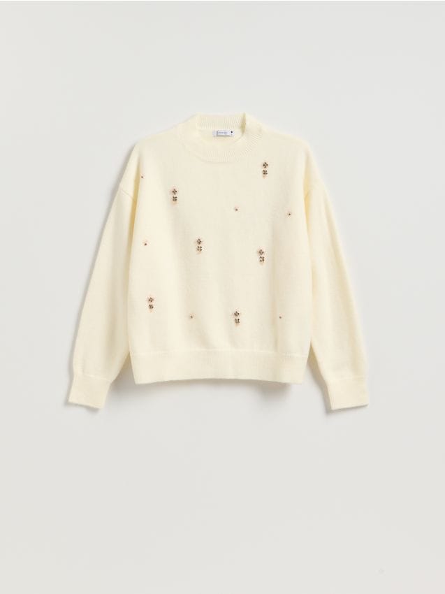Reserved - Sweter z ozdobnymi aplikacjami - kremowy