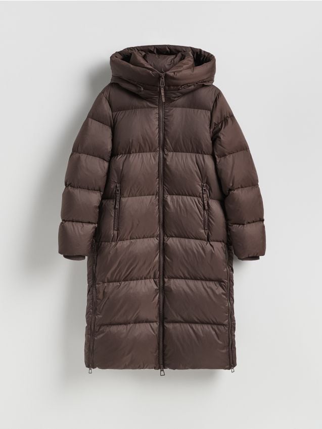 Reserved - Puchowy płaszcz - ciemnobrązowy