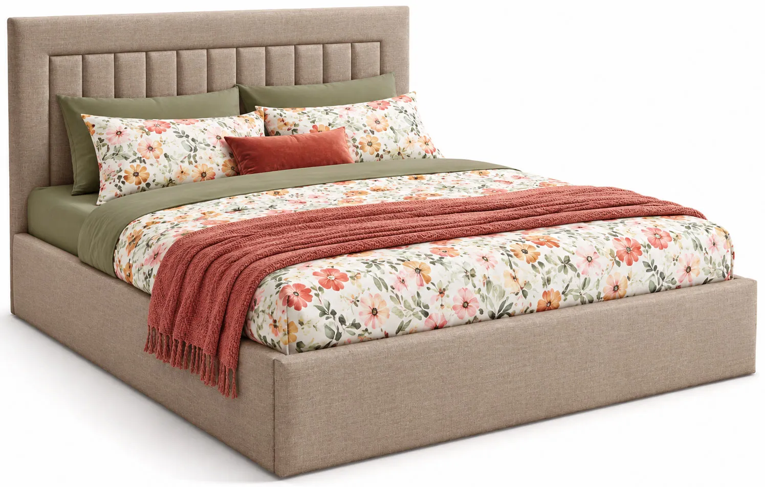 Ciemobeżowe łóżko z pikowanym zagłówkiem 3 rozmiary H2-C65