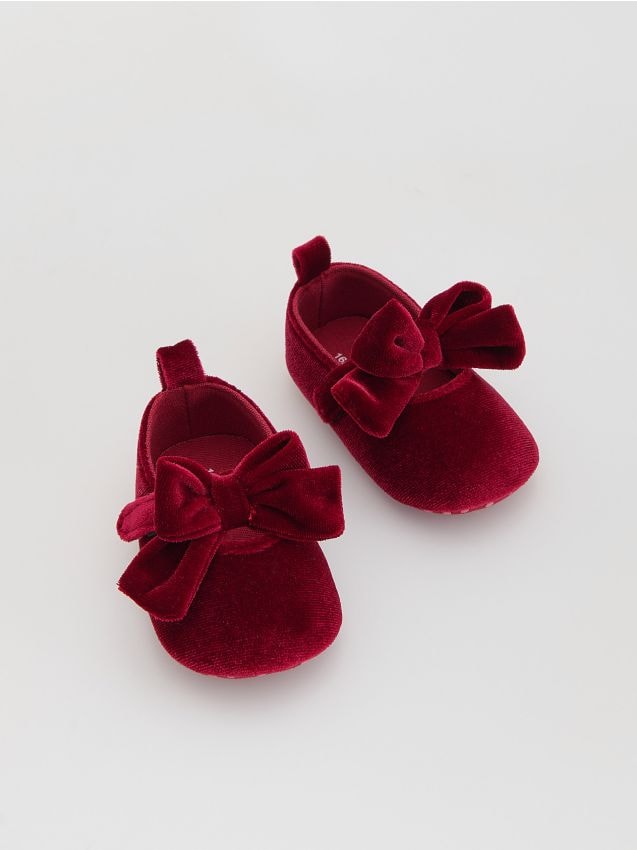 Reserved - Welurowe baleriny z kokardką - bordowy