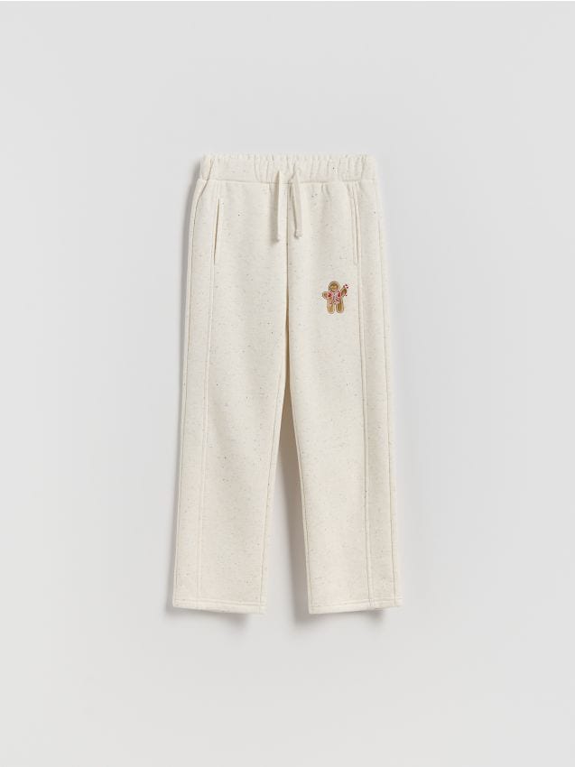 Reserved - Spodnie dresowe ze świątecznym haftem - złamana biel