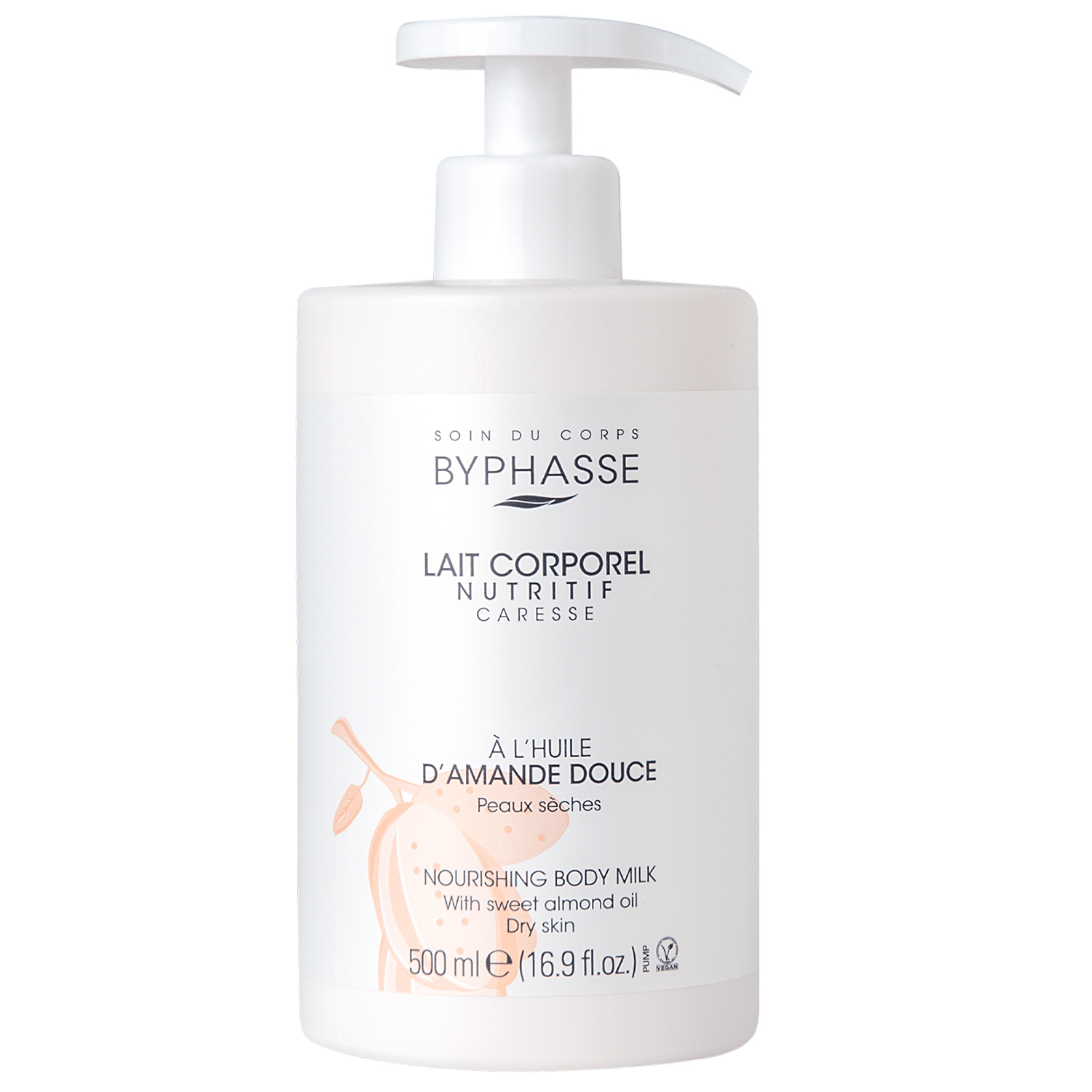 Byphasse, odżywcze mleczko do ciała z olejkiem słodkich migdałów, skóra sucha, 500 ml