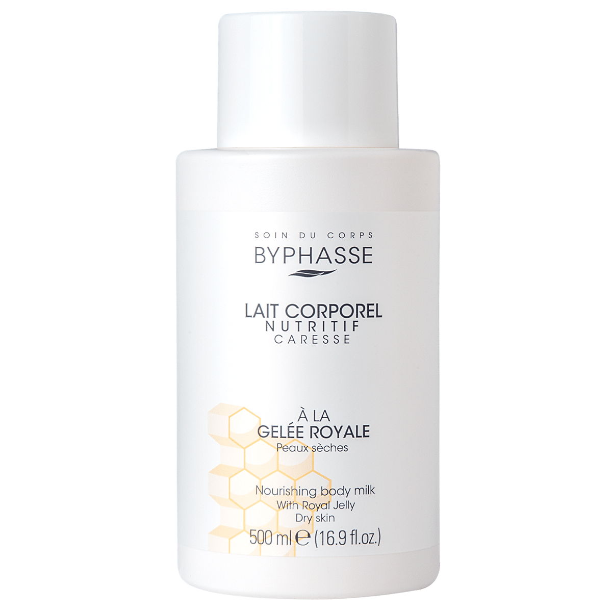 Byphasse, odżywcze mleczko do ciała z mleczkiem pszczelim, skóra sucha, 500 ml