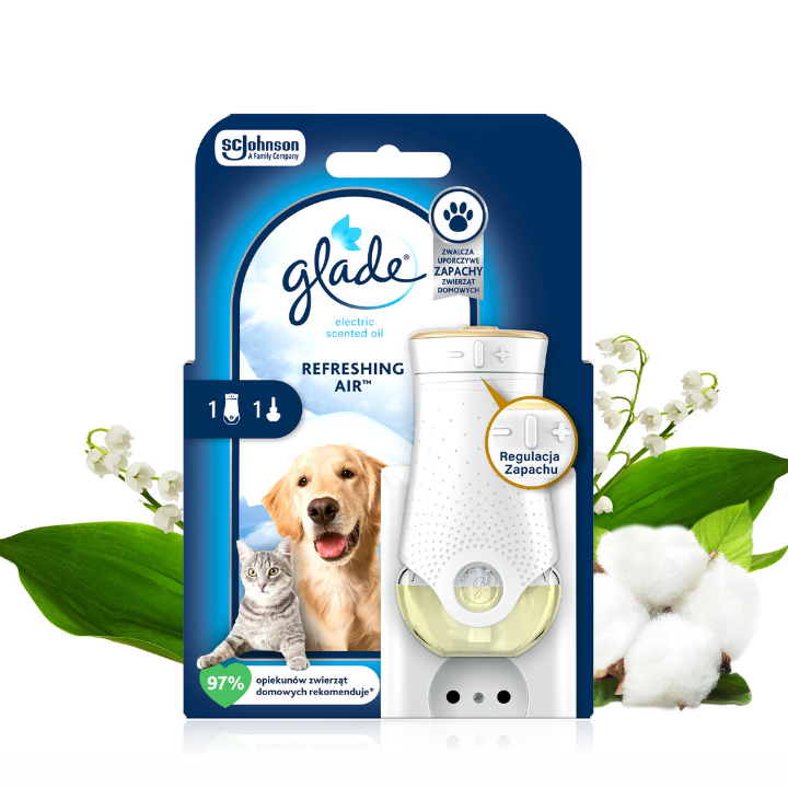 Elektryczny odświeżacz powietrza z wkładem niwelującym przykre zapachy Glade PETS Refreshing Air