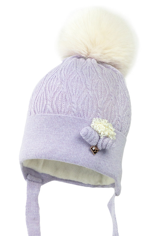 Dziewczęca czapka na zimę KAMILA z pomponem lawendowy
