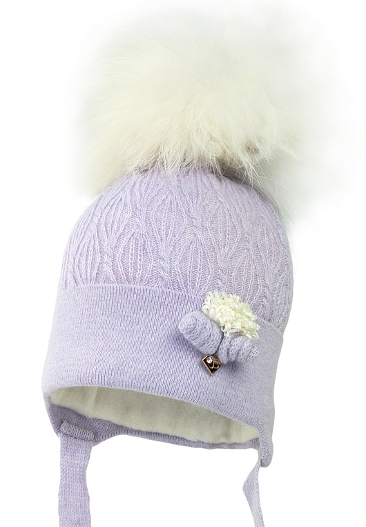 Dziewczęca czapka na zimę KAMILA z pomponem lawendowy