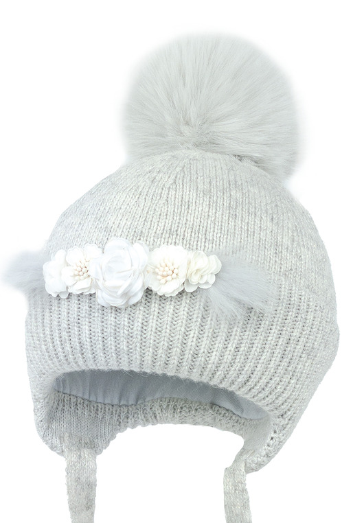 Czapka dla dziewczynki na zimę KAIMANA z pomponem popiel