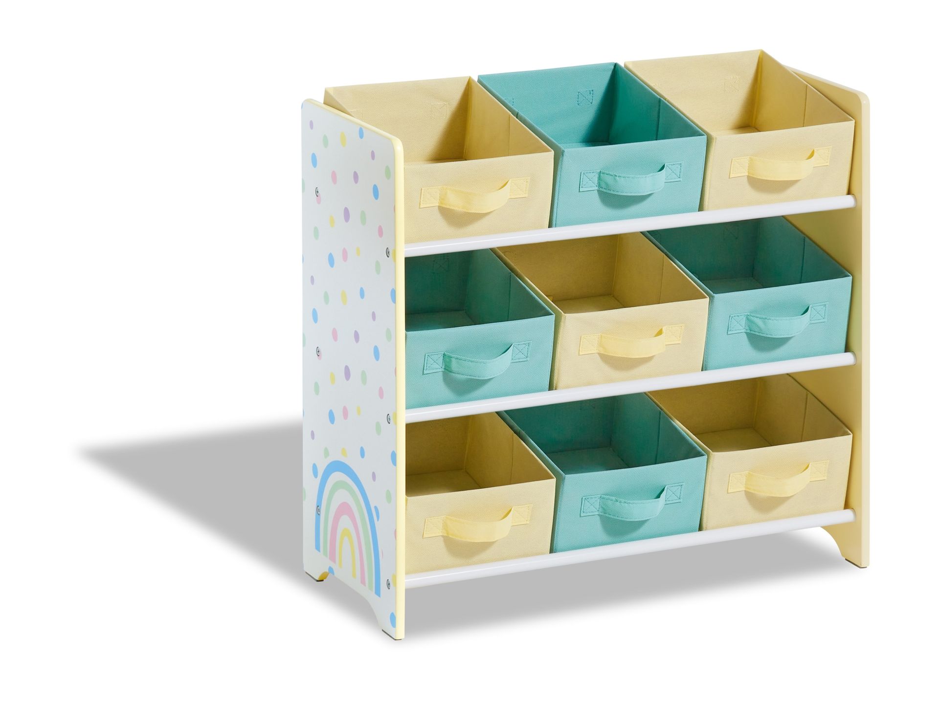 LIVARNO home Regał z 9 wyjmowanymi tekstylnymi pojemnikami Tęcza/ żółty