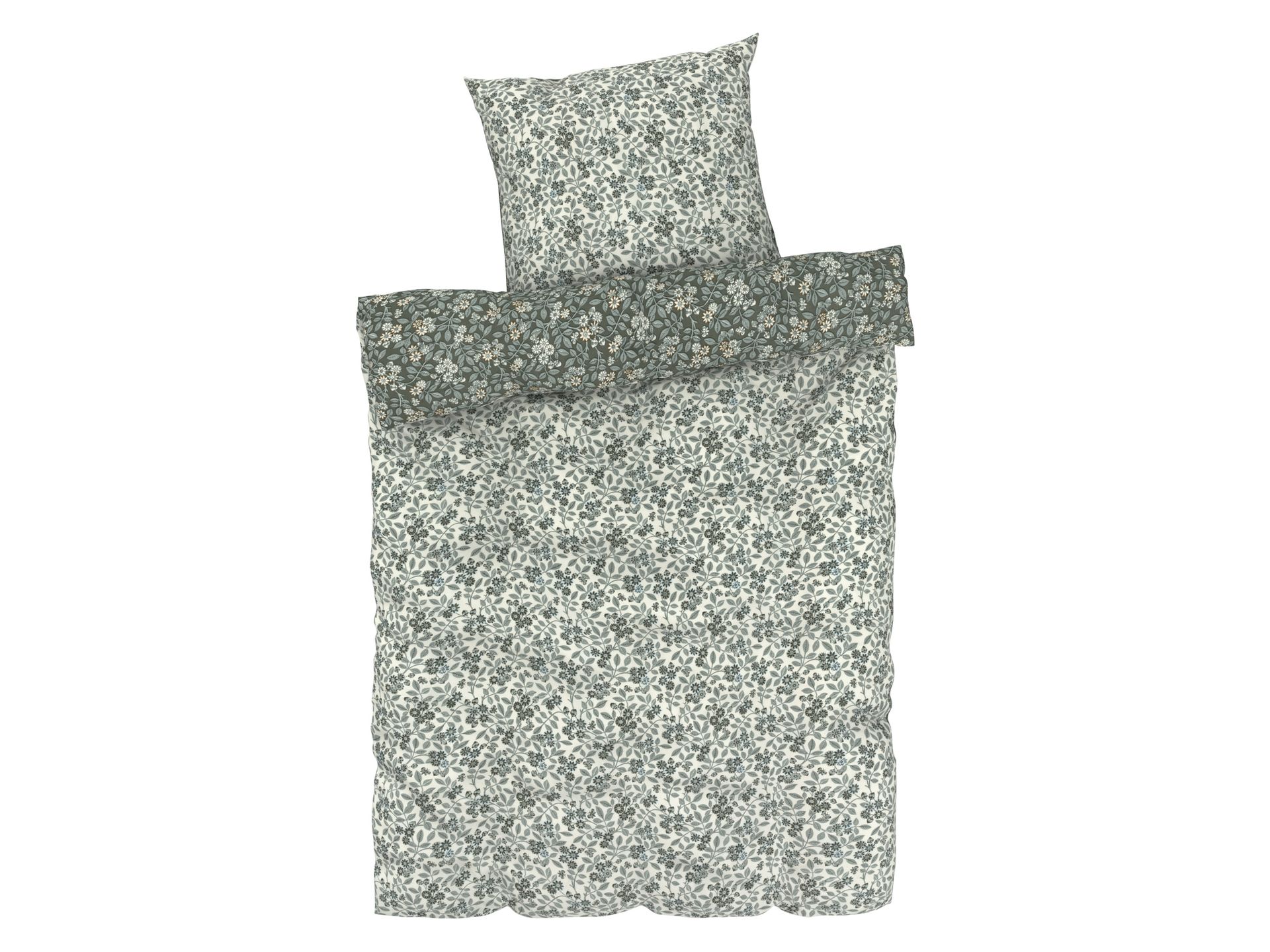 LIVARNO home Pościel z mikrowłókna satynowego, 140 x 200 cm (Zielony/ biały/ w kwiaty)