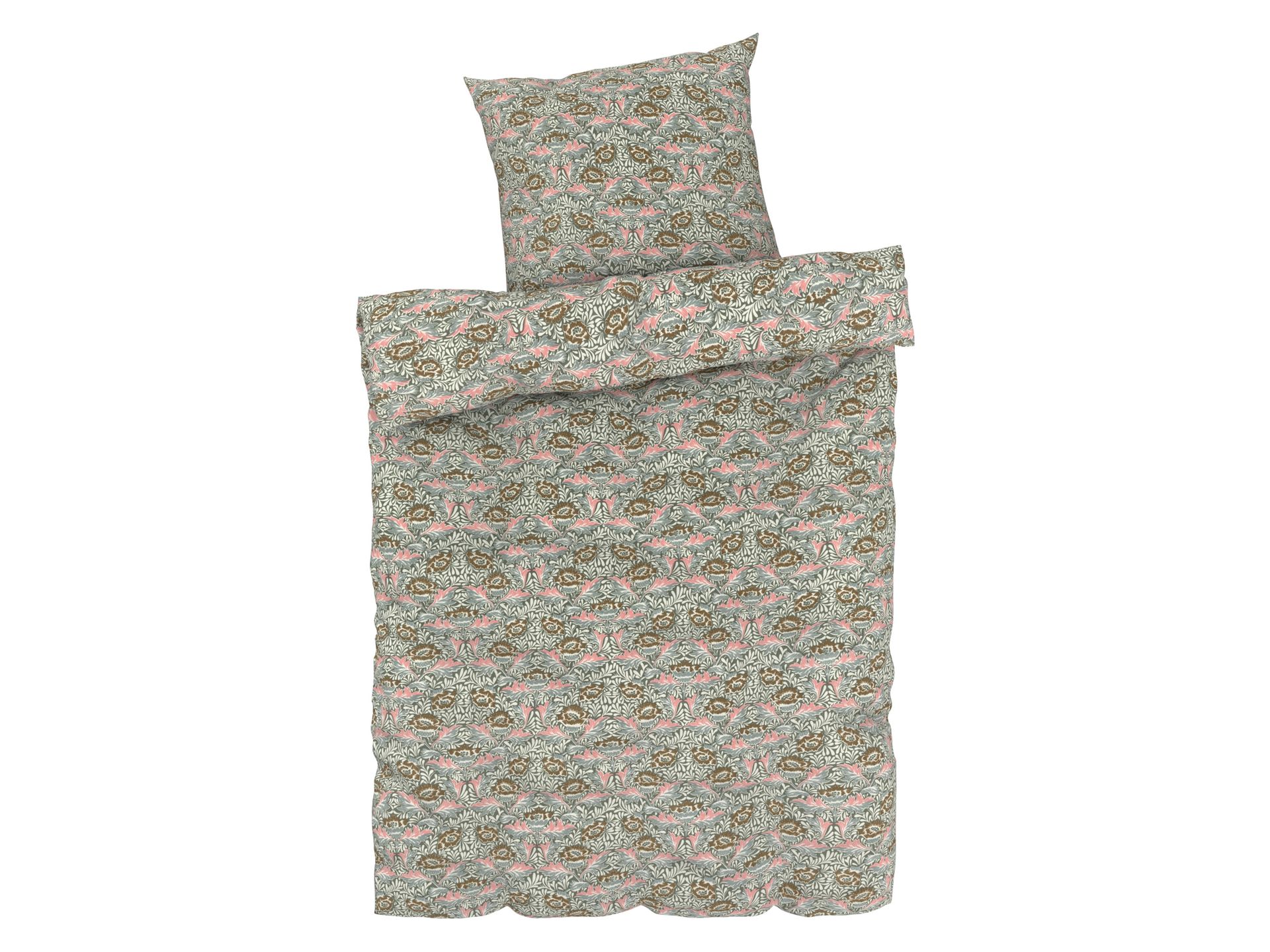LIVARNO home Pościel z mikrowłókna satynowego, 140 x 200 cm (Kwiaty/ zielony/ koralowy)