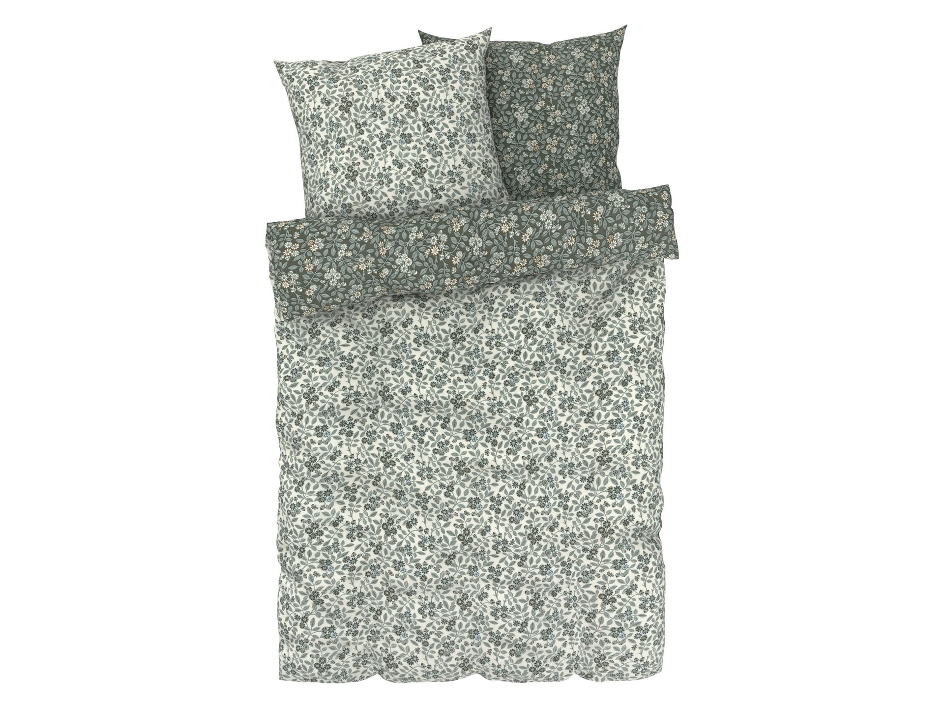 LIVARNO home Pościel z mikrowłókna satynowego, 220 x 200 cm (Wzór kwiatowy, Zielony/biały, 200 x 220 cm)