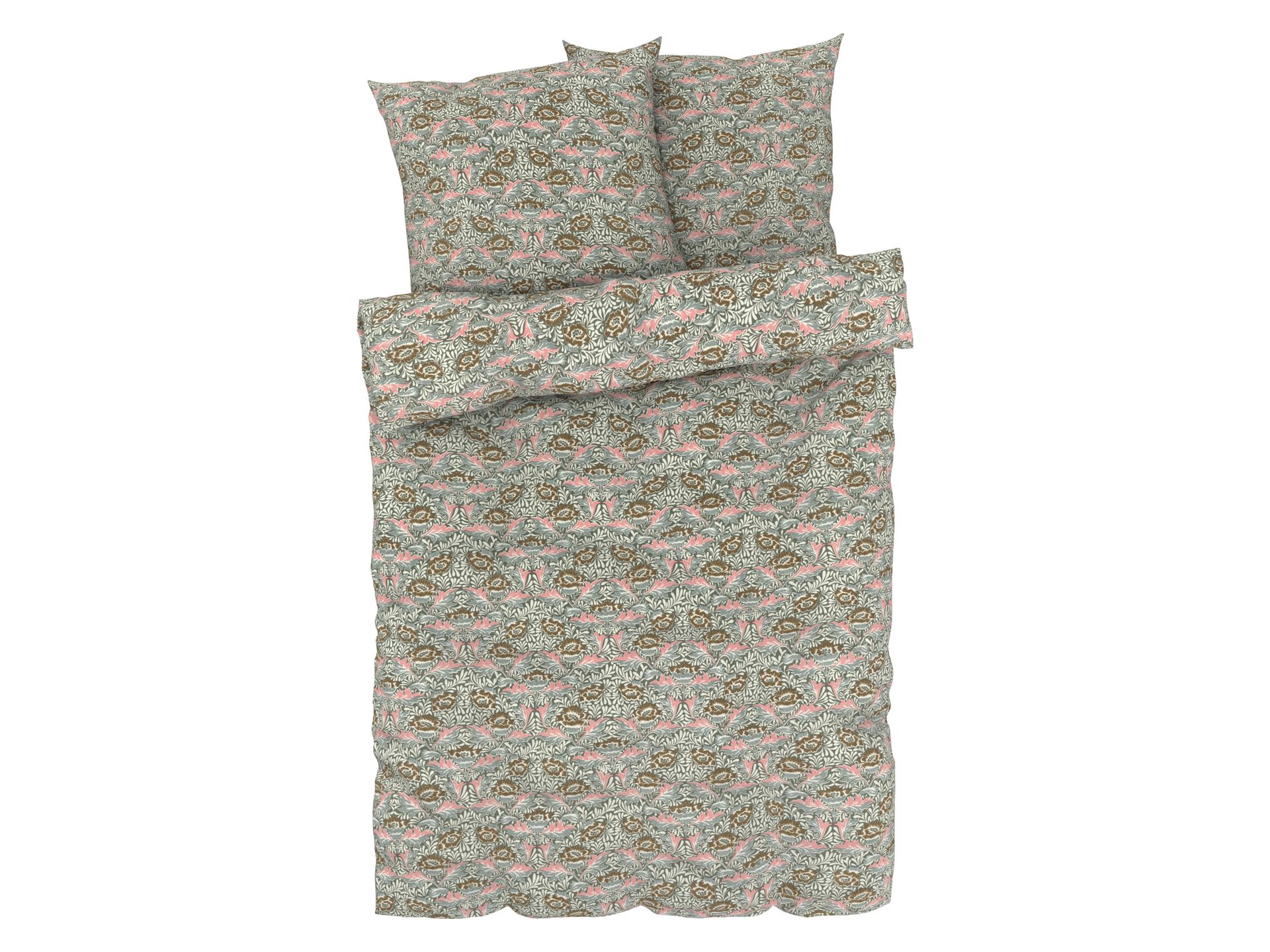 LIVARNO home Pościel z mikrowłókna satynowego, 160 x 200 cm (Kwiaty/ zielony/ koralowy)