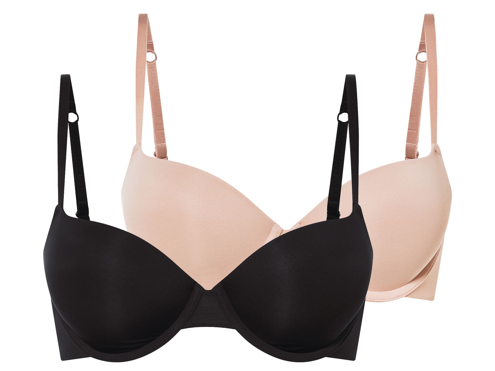 esmara® Biustonosze push-up, 2 pary (Czarny/ beżowy, 85D)