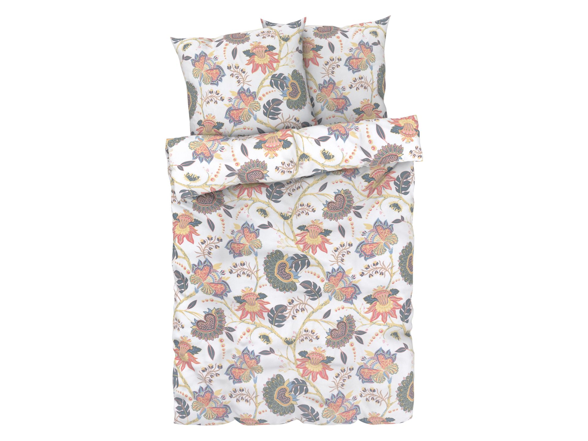 LIVARNO home Pościel z mikrowłókna satynowego, 220 x 200 cm (Kwiaty/ biały)