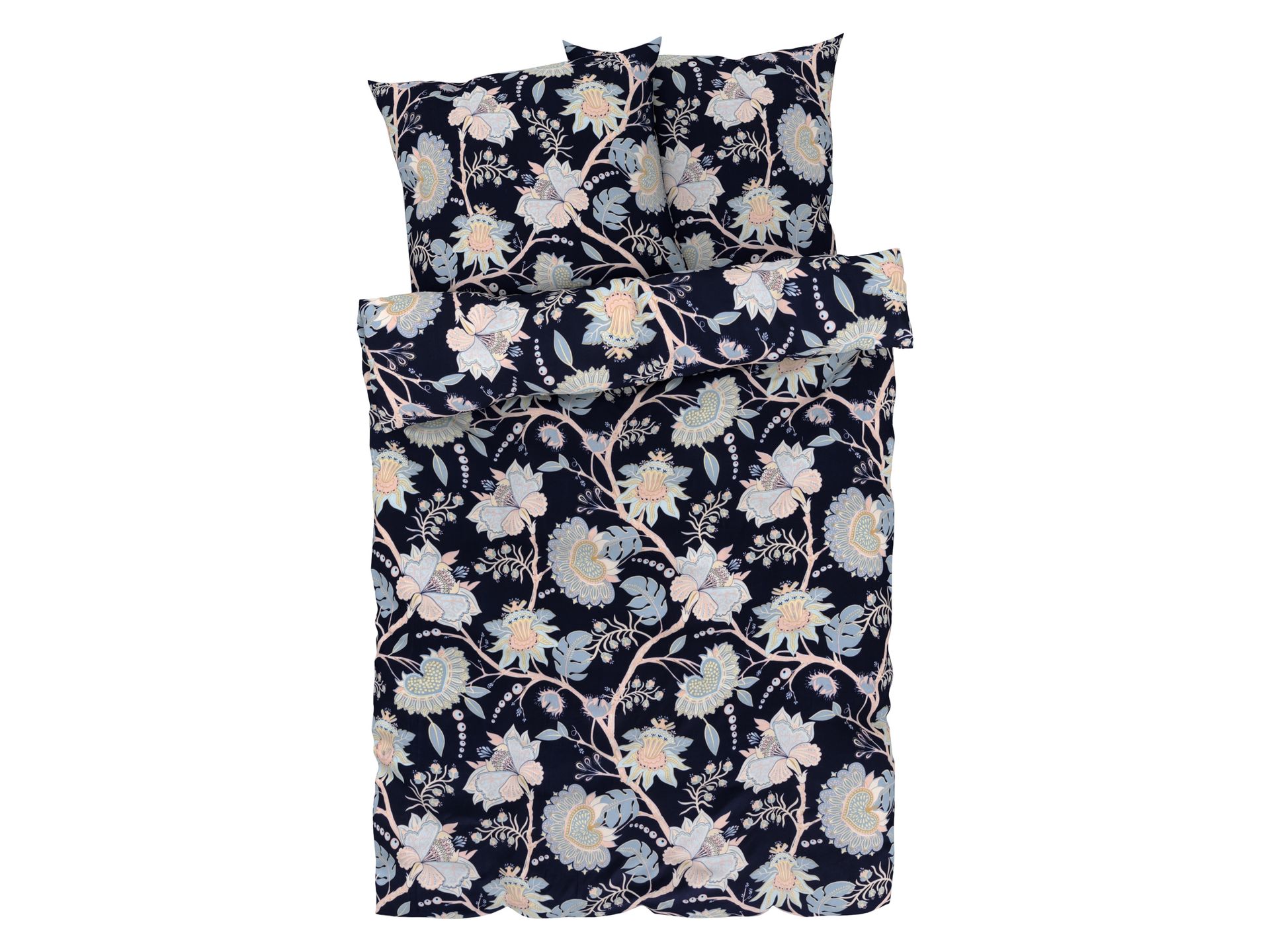 LIVARNO home Pościel z mikrowłókna satynowego, 220 x 200 cm (kwiaty/granatowe)
